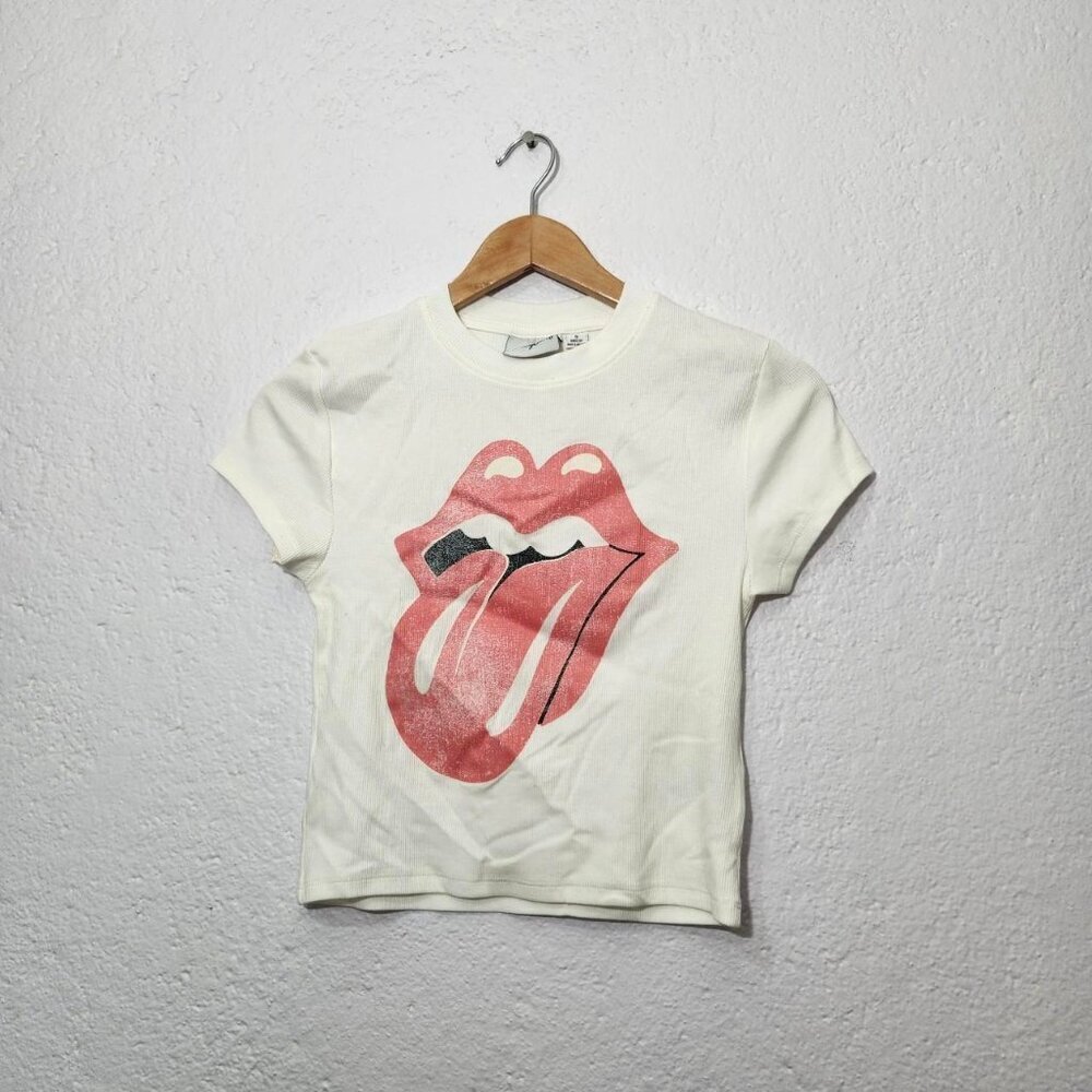 White Rolling Stones iconic tongue T-shirt